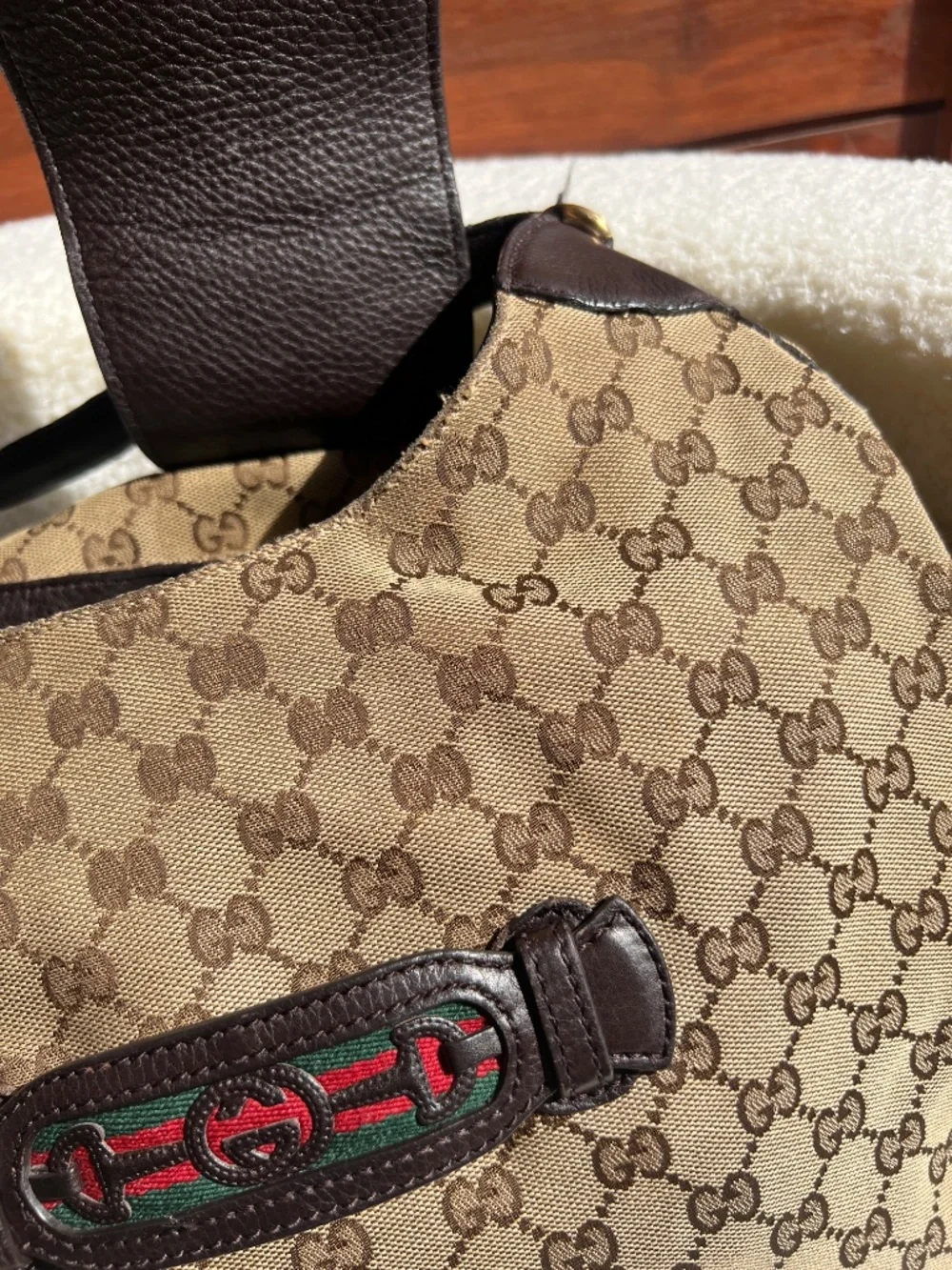 GUCCI Beige/Ebony GG Canvas Dressage Hobo Bag